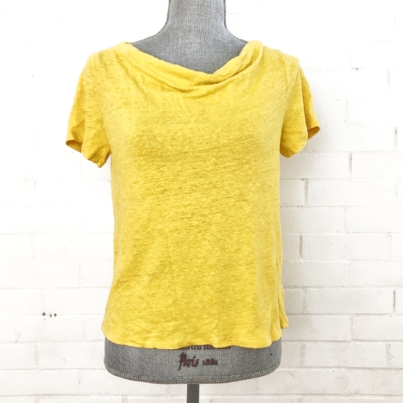 Maeve Anthropologie Horizon Linen open back cap sleeved top Gold Mustard Yellow - Picture 16 of 16